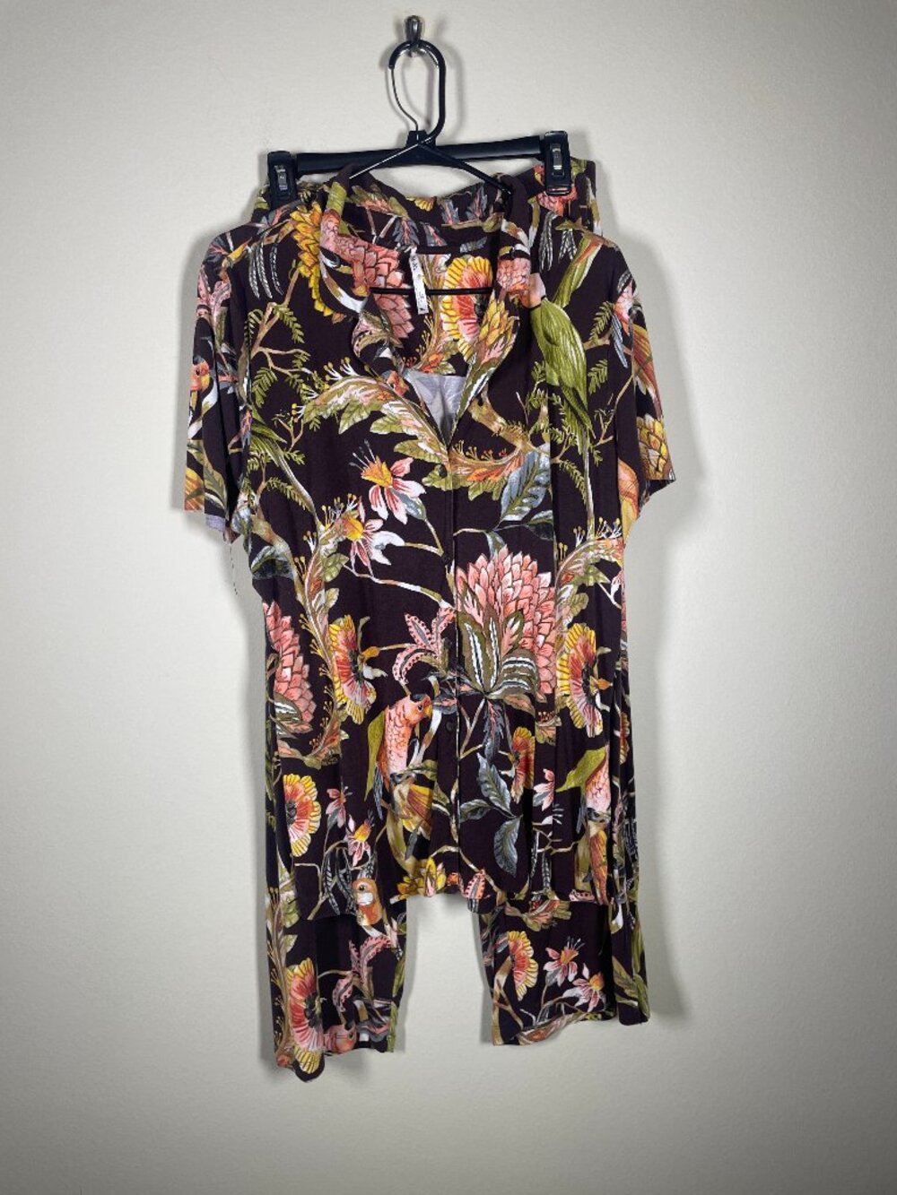 Soma Cool Nights Women's Pajama Set Brown Tropical Birds Pants BU XXL